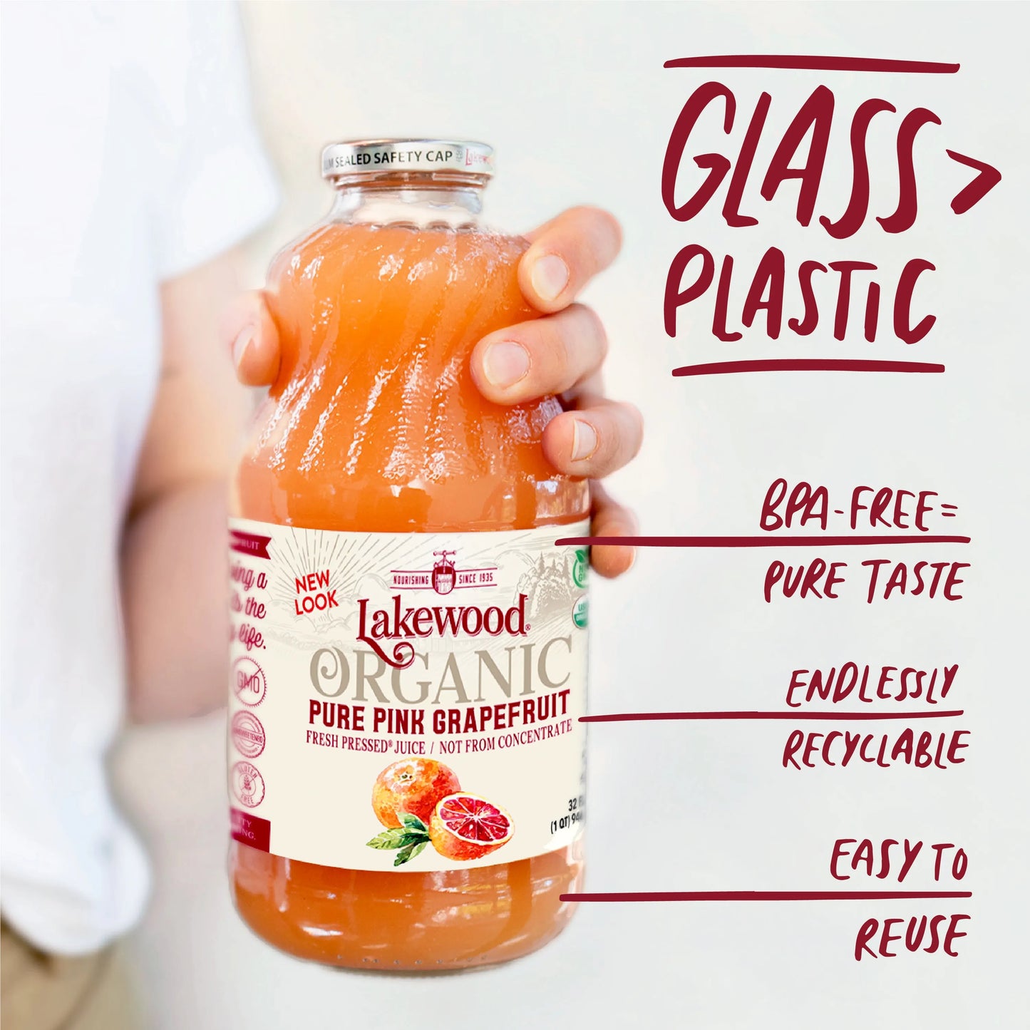 Lakewood Organic Pure Pink Grapefruit Juice | 32oz