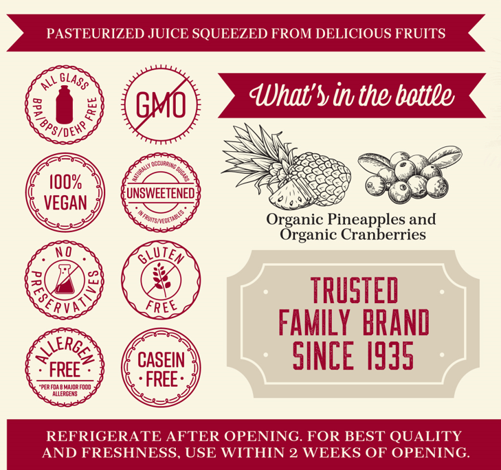 Organic Pineapple Cranberry (32 oz, 2-pack or 6-pack)