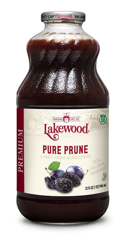 Lakewood Premium Pure Prune Juice | No Added Sugar, 32oz Glass