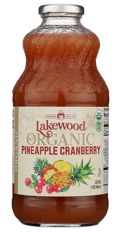 Lakewood Organic Pineapple Cranberry Juice | Certified Organic, 32oz Glass