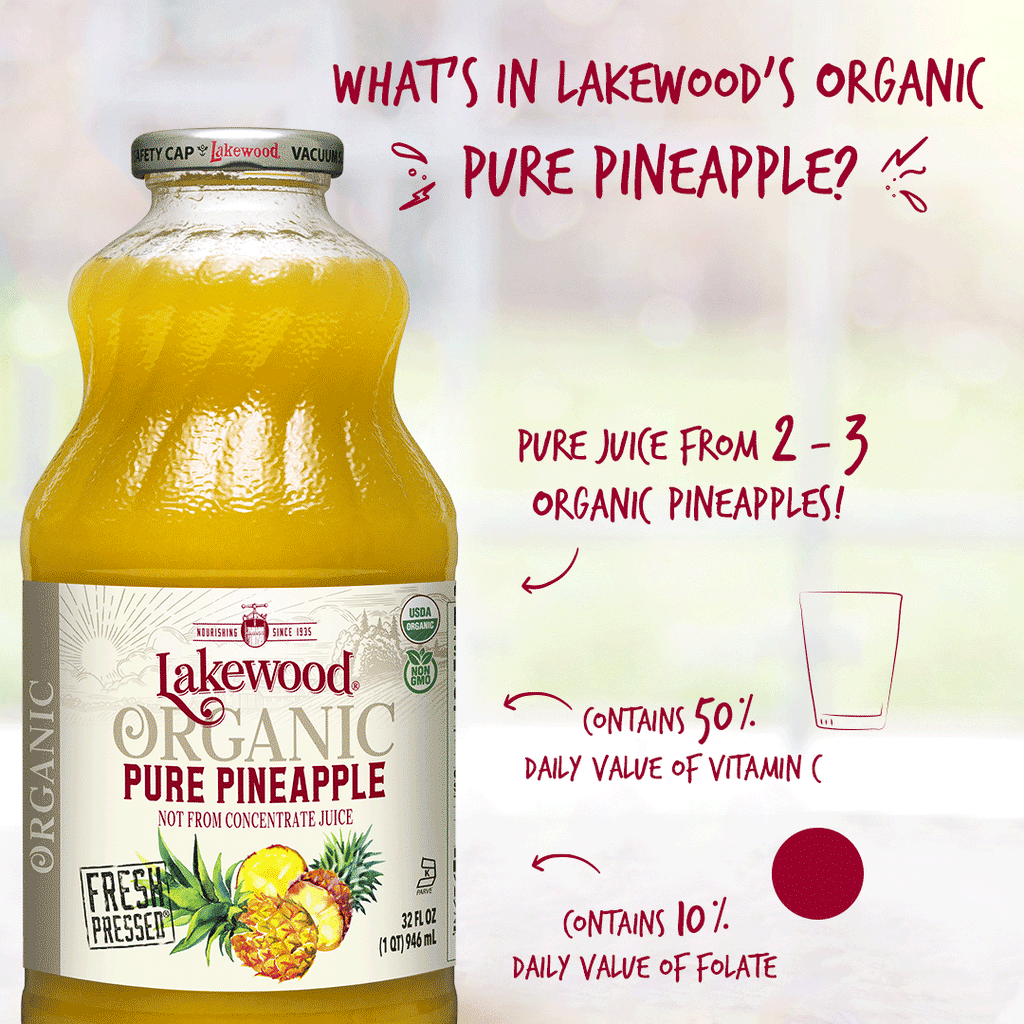 Lakewood Organic PURE Pineapple Juice 32oz 2-Pack or 6-Pack