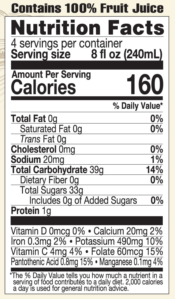 Nutrition Facts Pomegranate Pom Lakewood Organic Pure Pomegranate